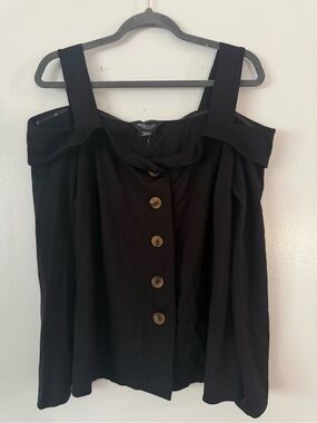 Michel Studio Black Cold-Shoulder Button-Down Blouse - Plus Size X